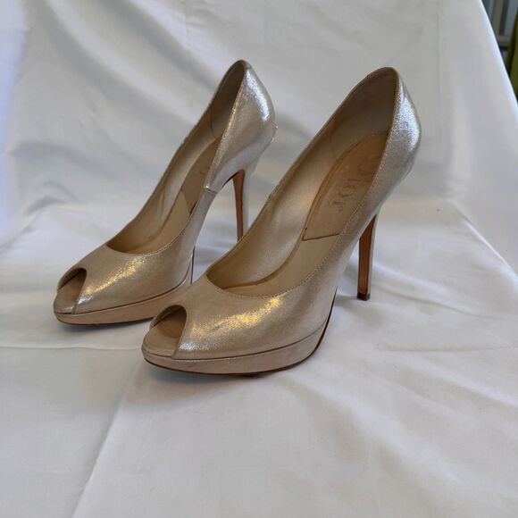 Dior Champagne Pearl Peep-toe Pumps Size 8 - Picture 1 of 8